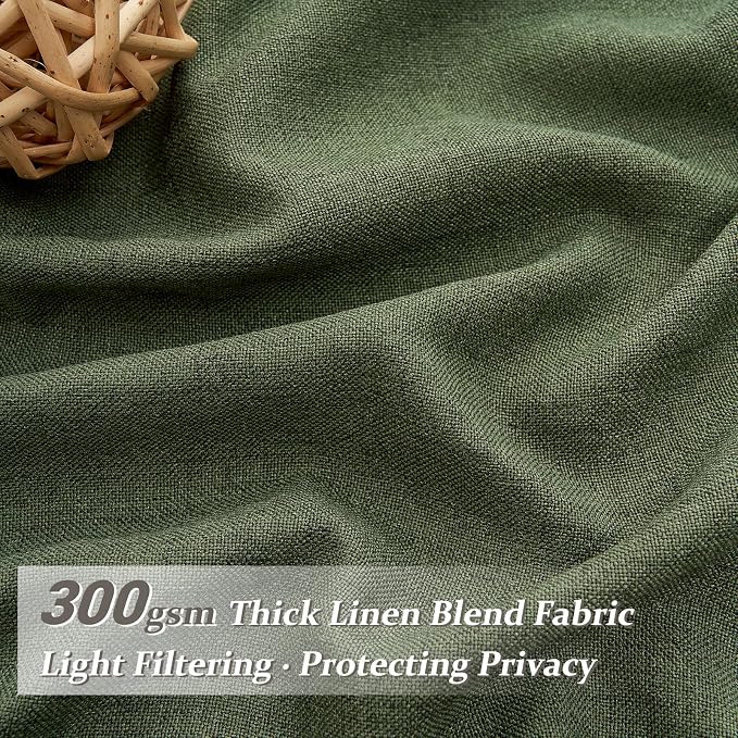 Olive Green Linen Curtains 96 Inches Long 2 Panels Set, Modern Aesthetic Pinch - Image 2