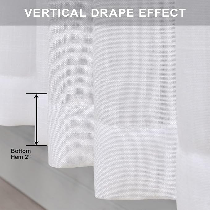 White Curtains 60 Inch Wide for Living Room Extra Large Linen Drapes Semi Sheer - Image 6