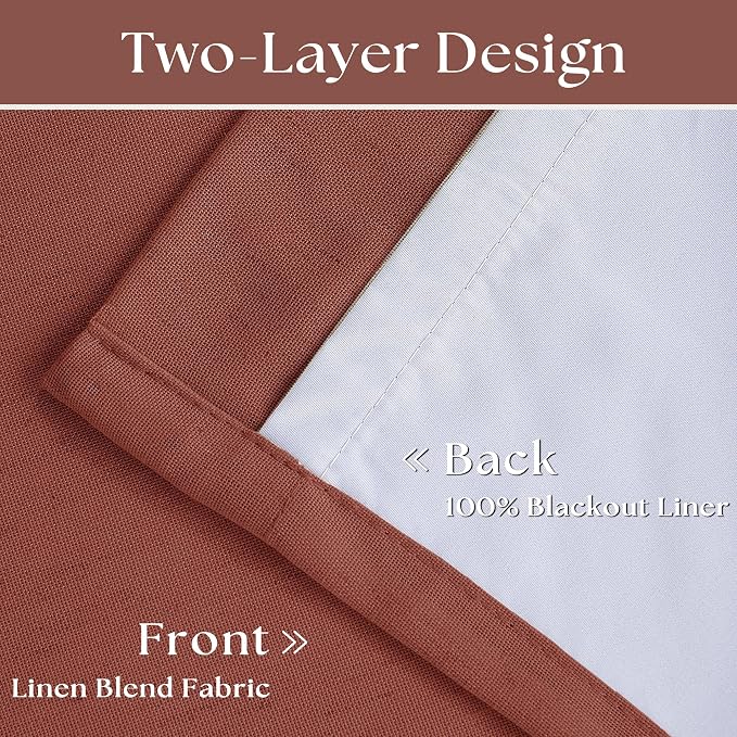 Terracotta Pinch Pleat 100% Blackout Linen Bedroom Curtains 96 Inch Length | - Image 4