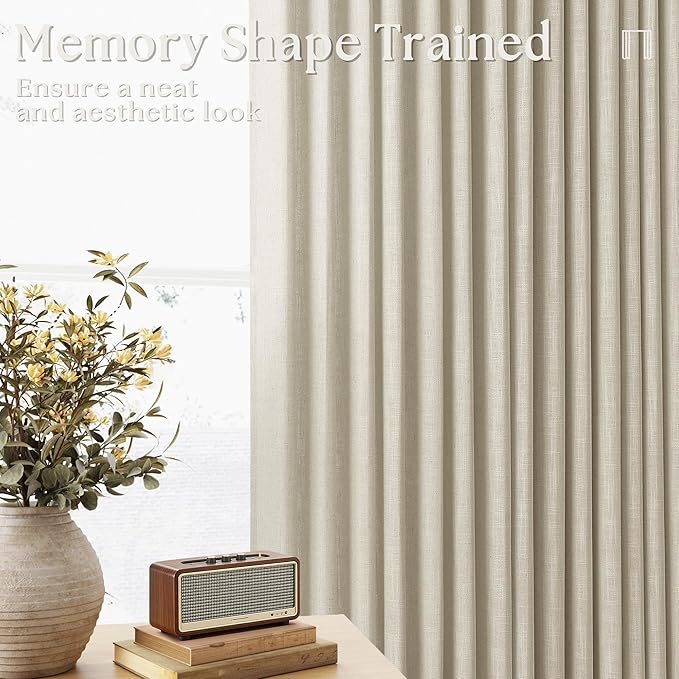 Pinch Pleated Extra Wide Beige Linen Curtain 96 Inches Long 70 Wide 1 Panel | - Image 3