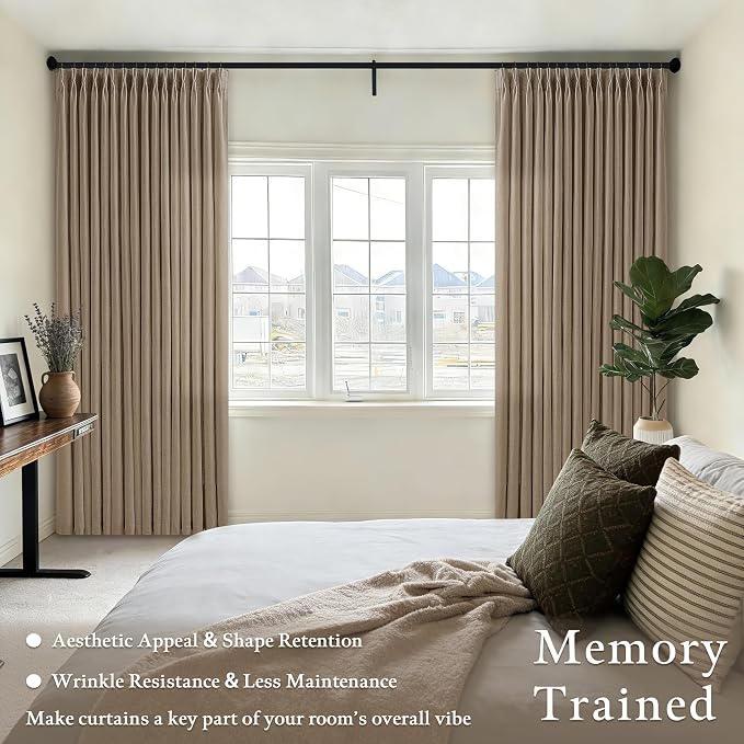 Latte Brown Pinch Pleated Thick Linen Semi Sheer Curtains 108 Inches Long | - Image 6