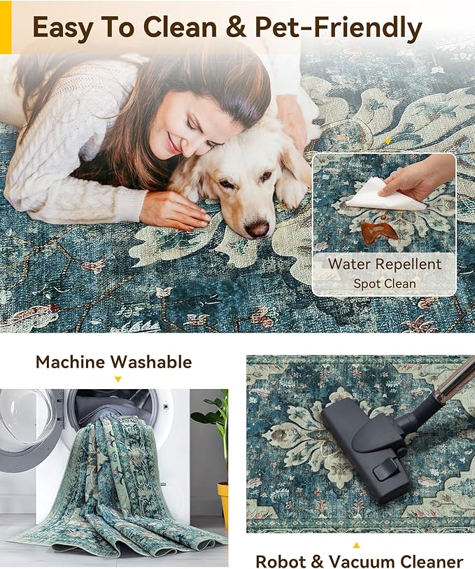 RELEANY Washable Area Rug, Square 6'x6', Water Repellent, Pet Friendly - Image 3