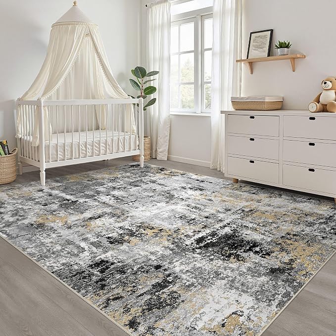 LOONGRUG 6x8 Area Rug Washable Neutral Modern Living Room Rugs Black Gold | - Image 7