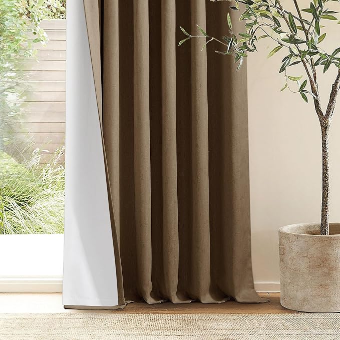 Dutch Cocoa Pinch Pleated 100% Blackout Linen Bedroom Curtains 96 Inch Long | - Image 9