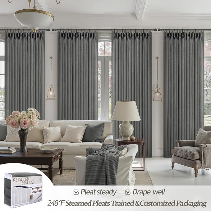 Dark Grey Memory Shaped Pinch Pleated Living Room Curtains 84 Inches Long 2 - Image 6
