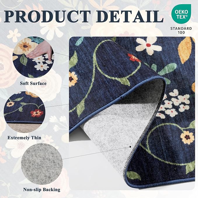 DUKINO 2x6 Runner Rug for Hallway Washable Kitchen Rugs Non Slip, Floral Indoor - Image 5