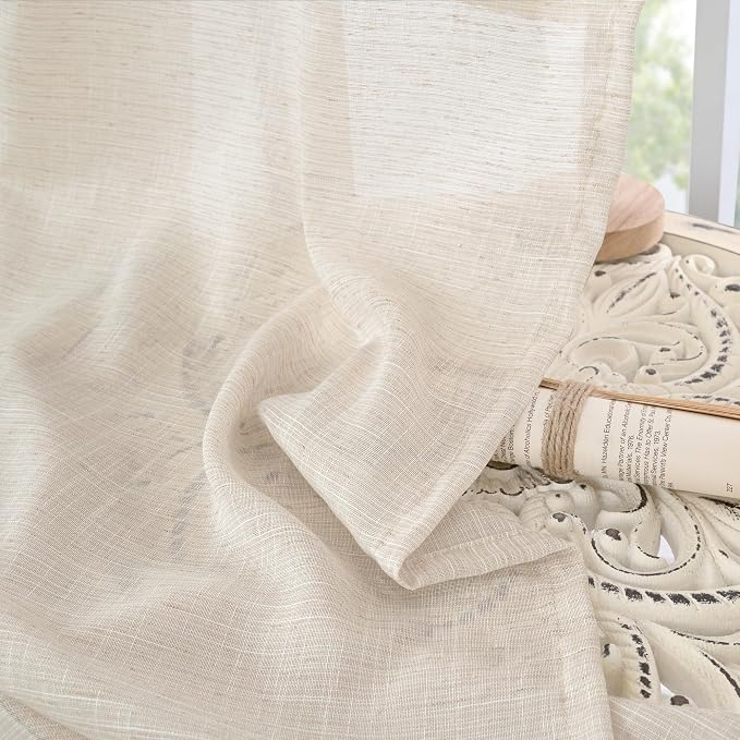BGment Oatmeal Linen Semi Sheer Curtains 72 Inch Length - Image 7