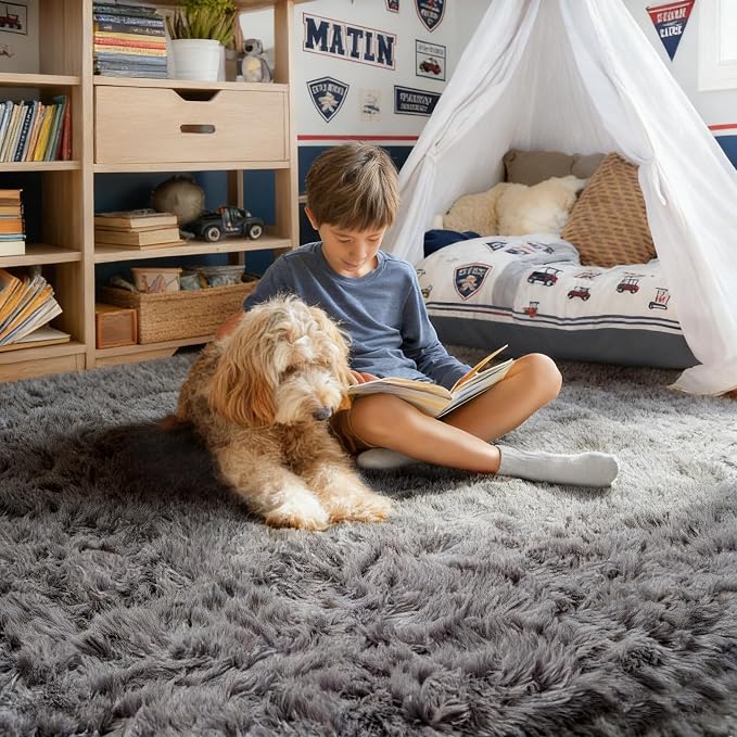 Plush Area Rugs for Living Room 6x9 Ft, Ultra Soft Shaggy Grey Rugs Carpets - Image 3
