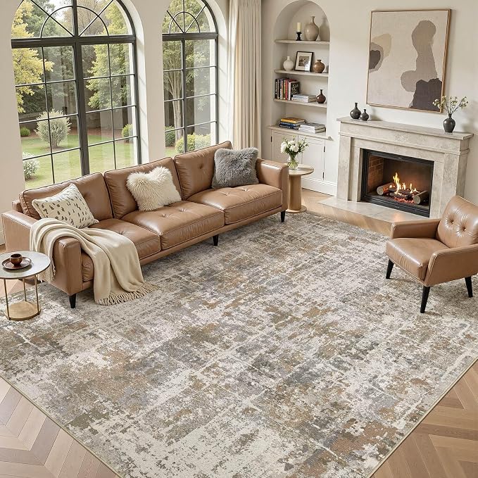 DMOYEST Area Rug Living Room Rugs 10x12 Washable Abstract Carpet | Neutral by DMOYEST