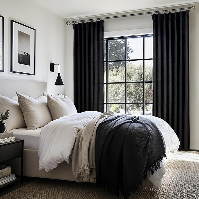 PleatedDrapes Light Filtering Black Linen 90 Inch Curtains - Image 6