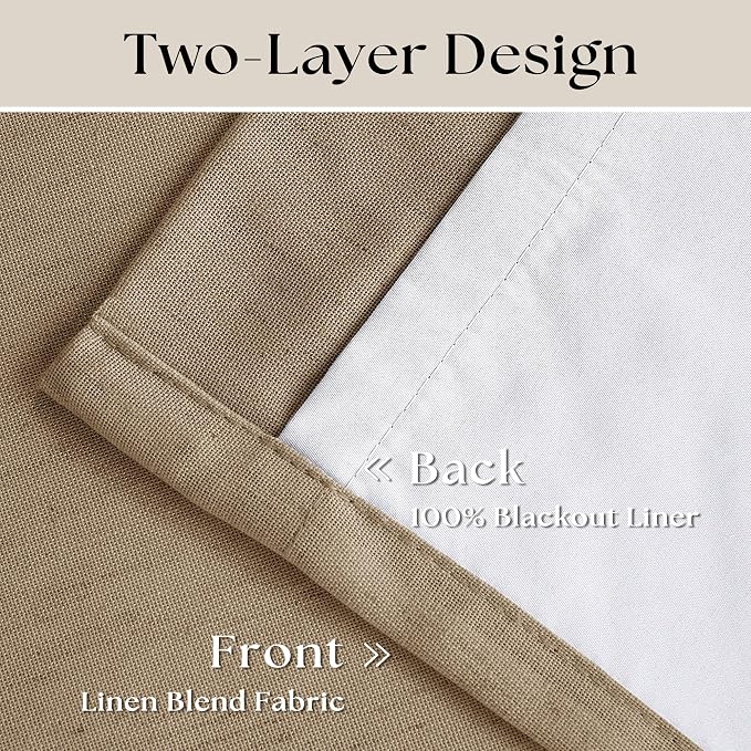 Light Brown Pinch Pleated 100% Blackout Linen Bedroom 96 Inch Curtains | Double - Image 4