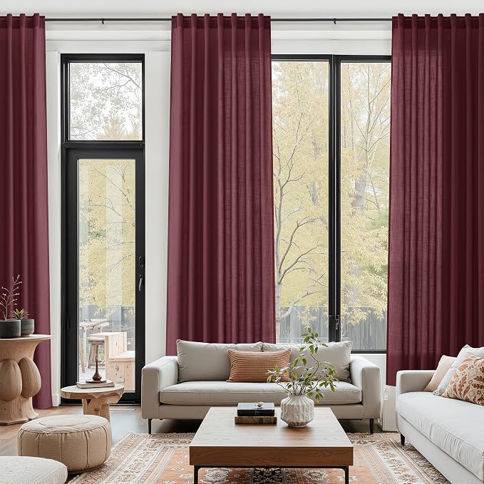 Burgundy Linen Curtains for Living Room 126 Inches Long Light Filtering Semi - Image 6