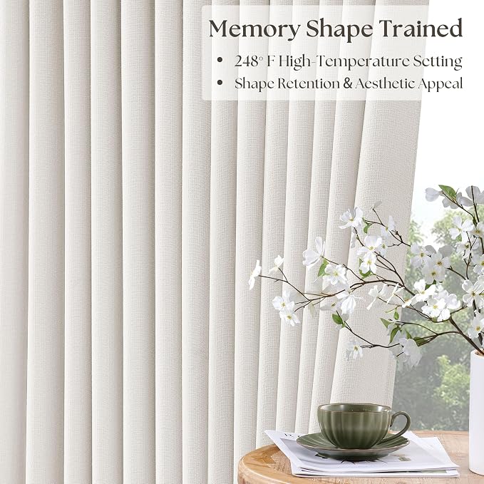 Ivory Linen Blackout Pinch Pleated Curtains 84 Inches Long 2 Panels Set | Pinch - Image 4