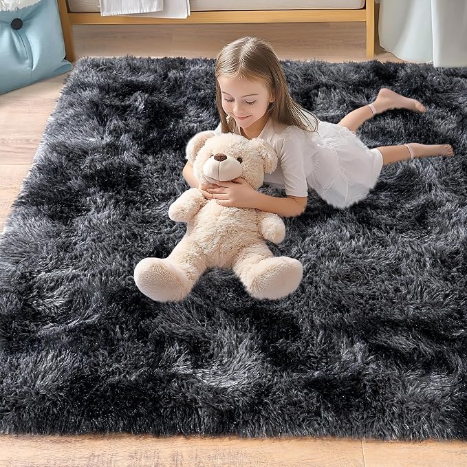 Super Fluffy Area Rug for Living Room 5x7, Shaggy Carpet, Dark Grey | Modern - Image 7