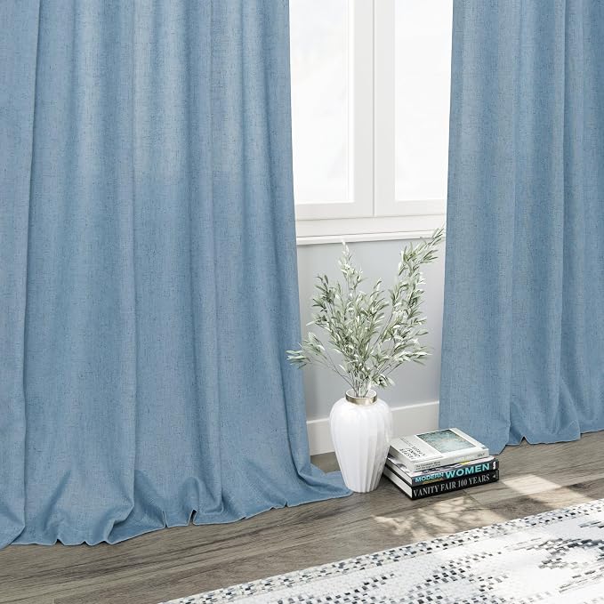 Blue Semi Sheer Linen Curtains 84 inch Length - Image 6