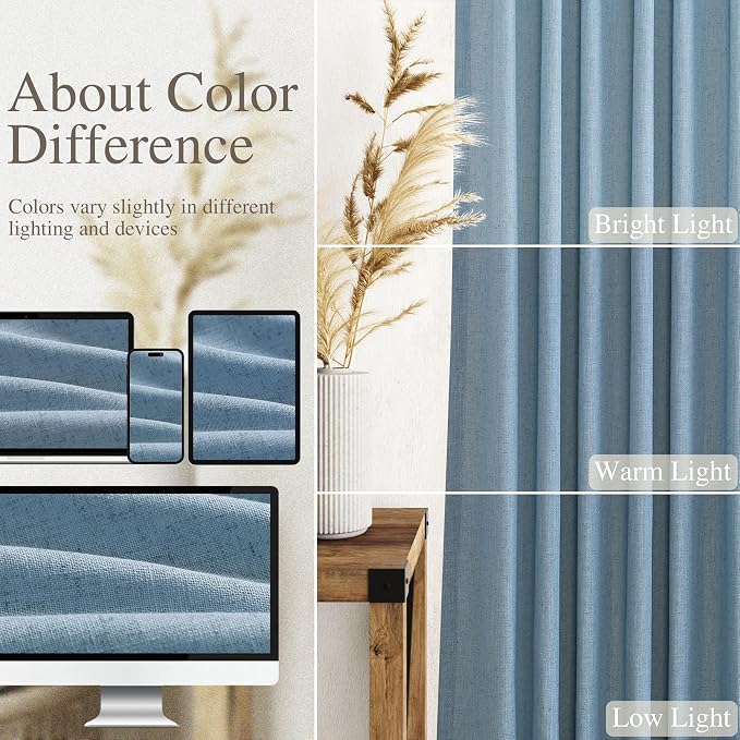 Blue Curtains 80 Inches Length for Living Room Back Tab Rod Pocket Semi Sheer - Image 4