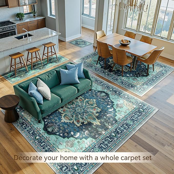 RELEANY Washable Area Rug, Large 10'x14', Teal | Non-Slip, Water Repellent - Image 4