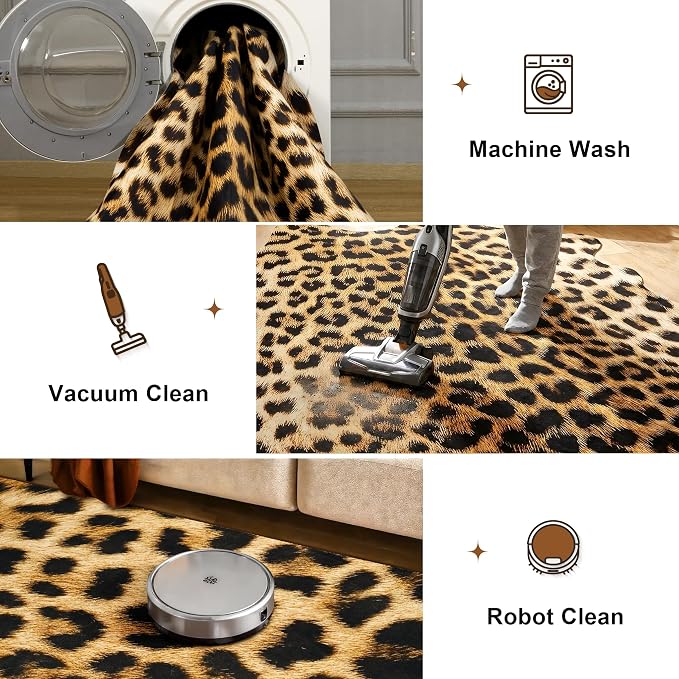 Western Faux Leopard Rug, Animal Print Cheetah Rugs, 4.6 x 5.2 Ft | Premium - Image 9