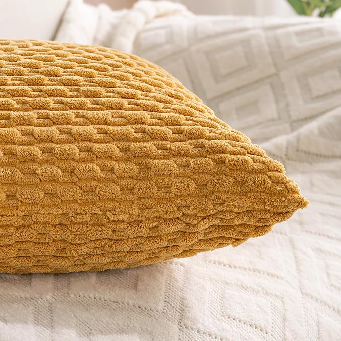 Set of 4 Mustard Yellow Decorative Throw Pillow Covers 22x22 Inch Corduroy - Image 4