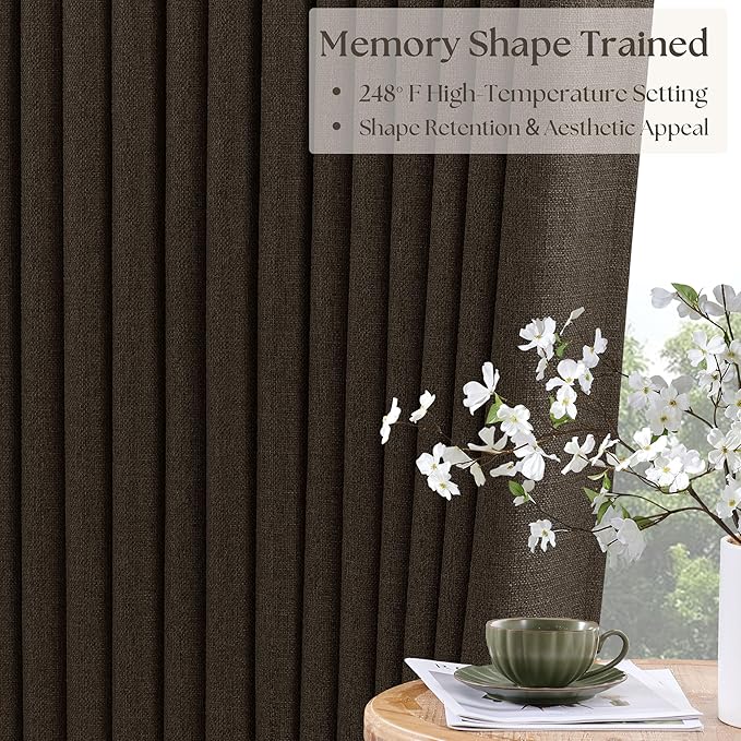 Chocolate Brown 84 Inch Blackout Pinch Pleated Curtains 2 Panels | Thick Linen - Image 9