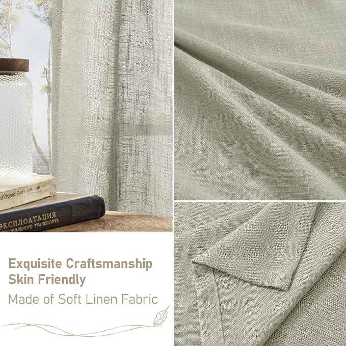 Sage Grey Linen Curtains 54 Inch Length 2 Panels - Image 6