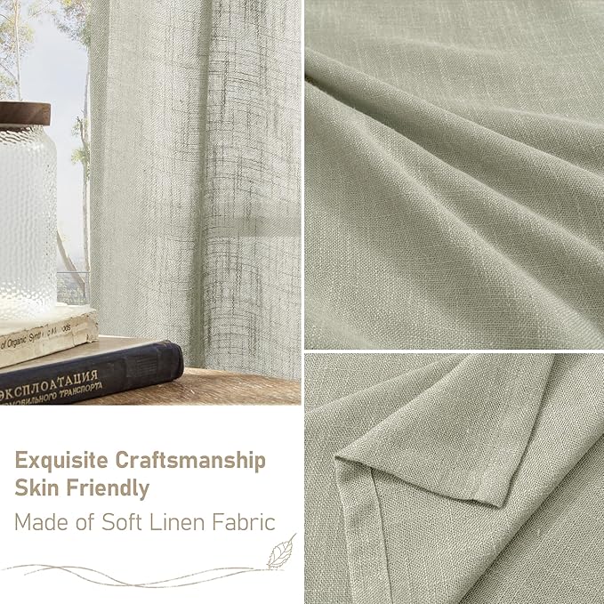 Linen Semi Sheer Curtains 96 inches Long 2 Panels Set, Sage Grey | Light - Image 6