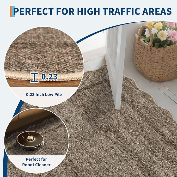 GarveeHome Scalloped Round Washable Rug, Soft Modern Round Rugs 5ft, Taupe | - Image 5