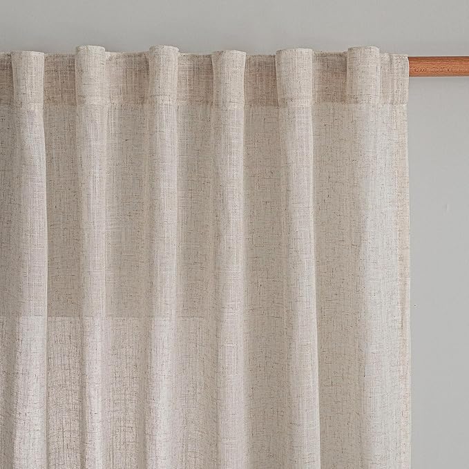 MYSKY HOME Natural Linen Sliding Glass Door Curtains, Back Tab Semi Sheer - Image 8