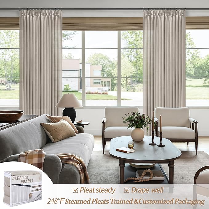Greyish Brown Pinch Pleated Linen Sheer Living Room Curtains 84 Inches Long | - Image 5