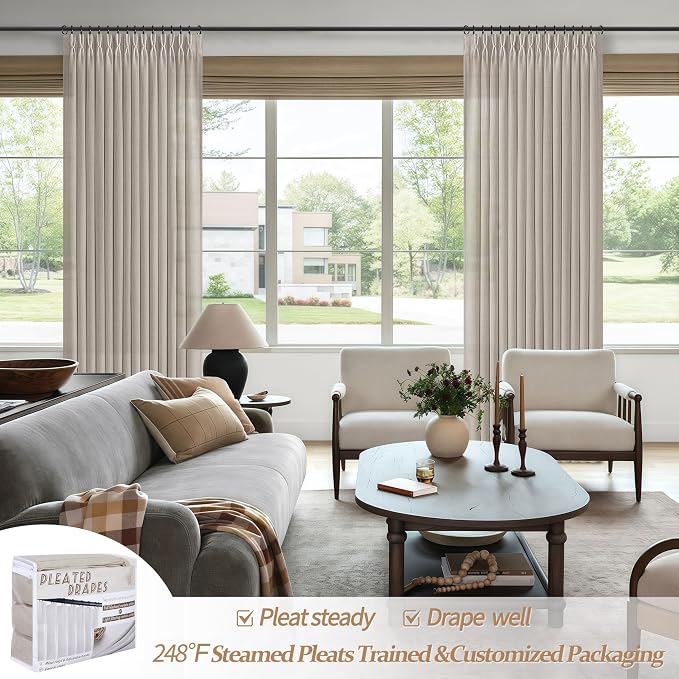 70 Inch Extra Wide Pinch Pleated Linen Light Filtering Dining Room Curtains 102 - Image 6