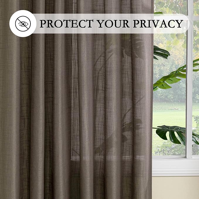 MYSKY HOME Dark Brown Sheer Curtains 63 inch Length Semi Sheer Curtains - Image 6