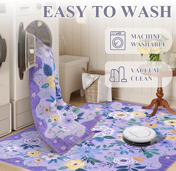 DUKINO 2x4 Entryway Rug, Floral Washable Kitchen Rugs Non Slip, Soft Indoor - Image 6