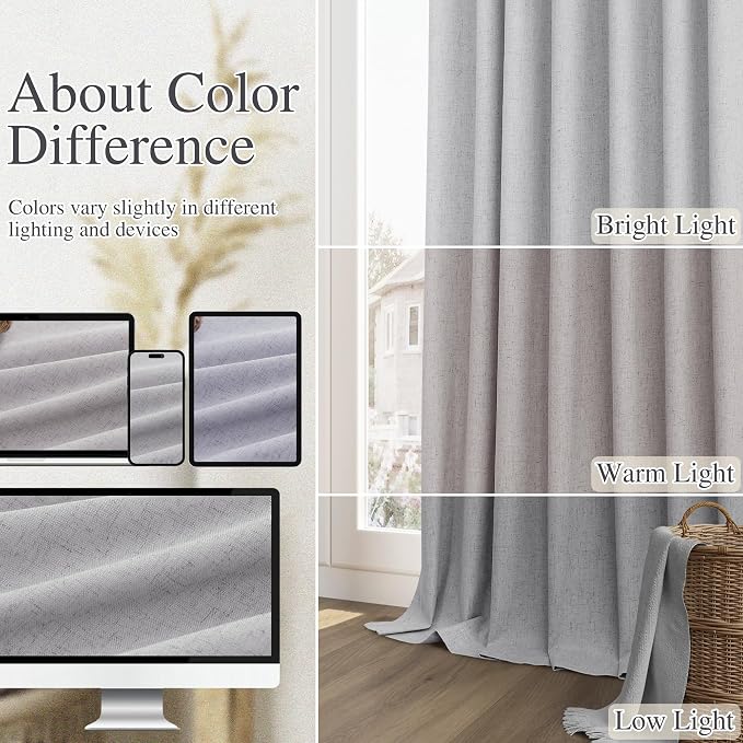 Grey 100% Blackout Curtains 90 Inch Length 2 Panels Set - Image 7