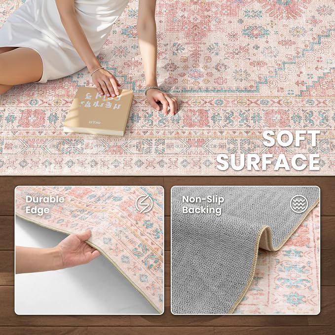 Pink Rugs for Bedroom-3x5 Rug for Entryway, Girls Room | Small Washable Rug for - Image 6