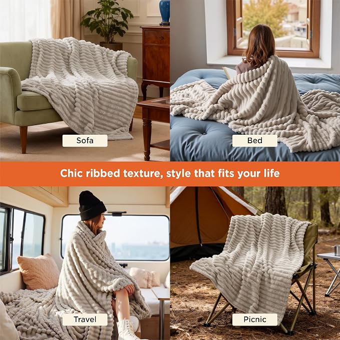 Bedsure Soft Twin Blanket for Bed Decor Gifts Beige 60"x80" | Birthday Gifts - Image 4