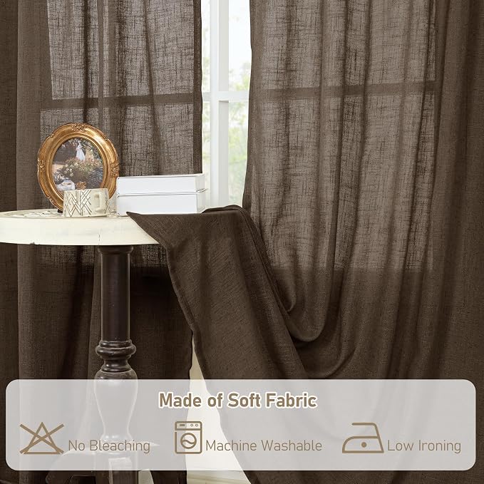 Linen Curtains 90 Inch for Living Room, Semi Sheer 2 Panels | Soft Thick - Image 8