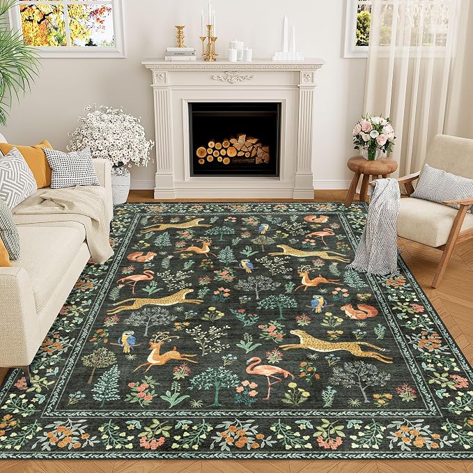 DUKINO 6x9 Area Rug, Washable Animal Living Room Rug Non Slip, Low Pile by DUKINO