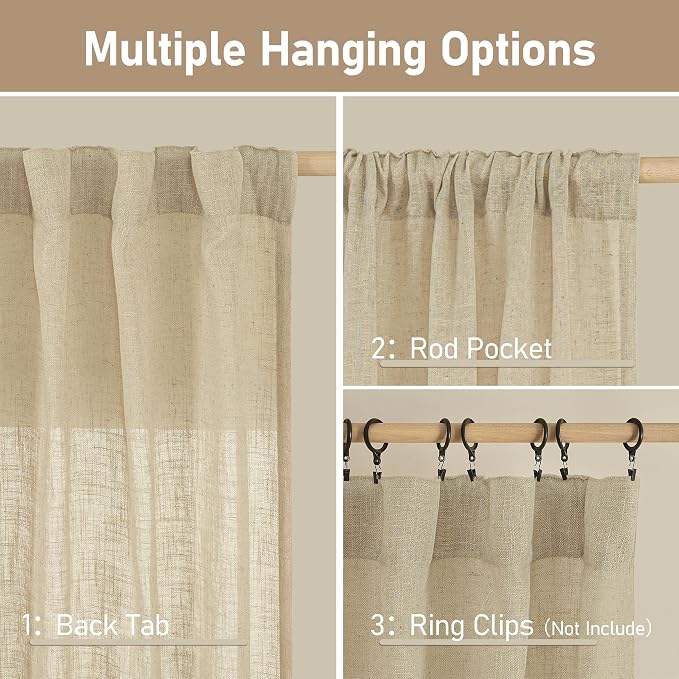 Light Filtering Linen Curtains 68 inches Long - Image 3