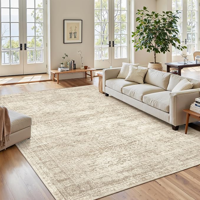 Soalmost 6x9 Area Rug for Living Room Washable Rugs Non-Slip Beige | Low-Pile - Image 2