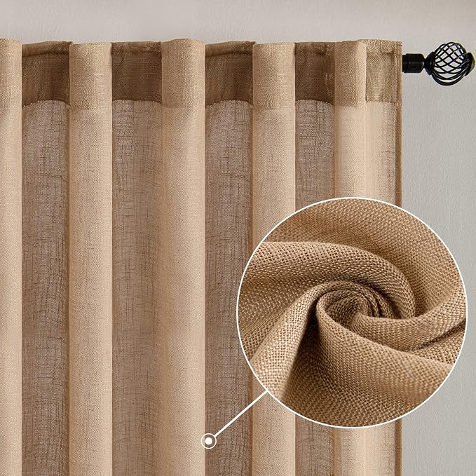 MIULEE Brown Linen Curtains 52x90 Inches Long - Image 2