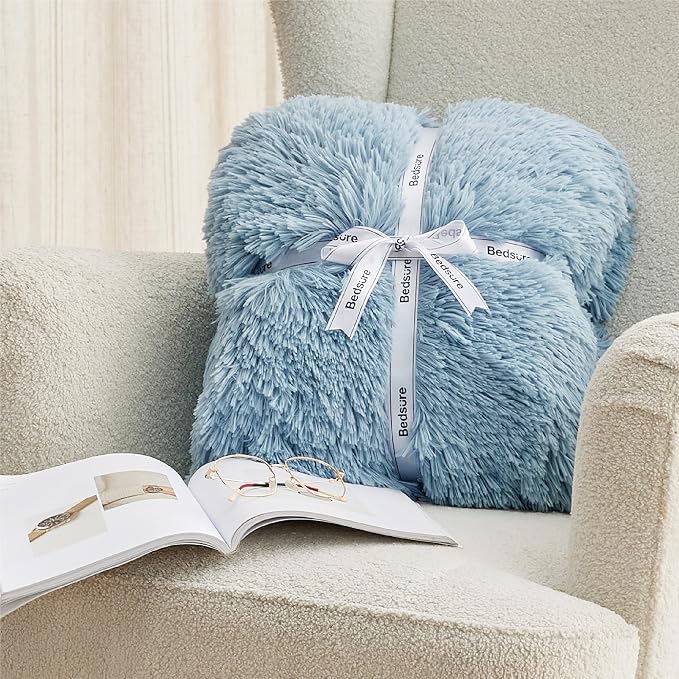Bedsure GentleSoft Fluffy Light Blue King Size Blanket - Image 7