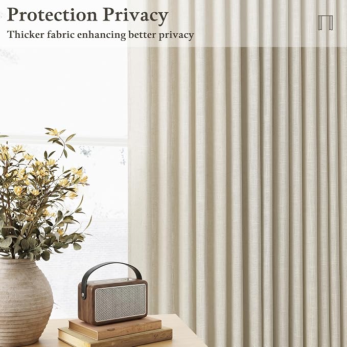 Neutral Beige Linen Pleated Light Filtering Curtains 84 Inches Long 2 Panel | - Image 8