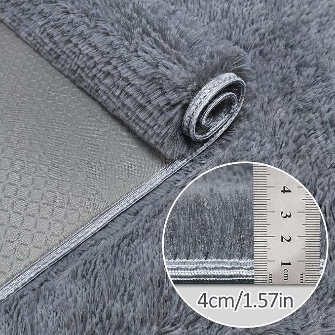 2x10 Bedside Area Rugs for Bedroom Soft Fluffy Shag Grey Rug for Hallway - Image 5