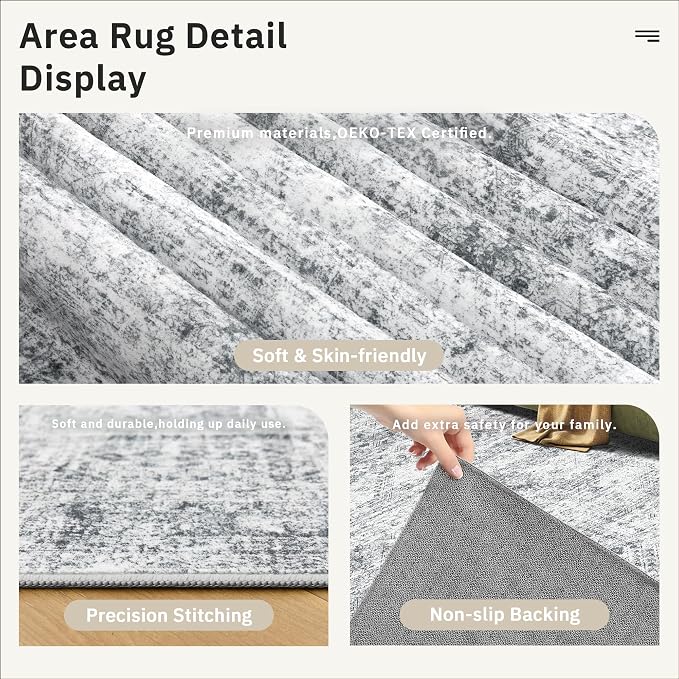 Soalmost 4x6 Area Rug for Living Room, Washable Rugs Non-Slip, Thin Foldable - Image 7