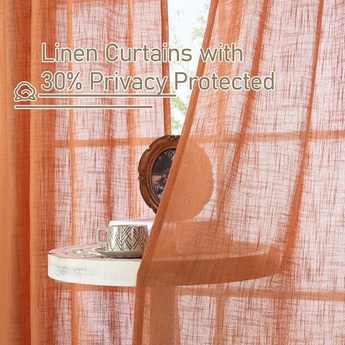 Burnt Orange Linen Curtains for Living Room, 90 Inches Long Light Filtering - Image 8