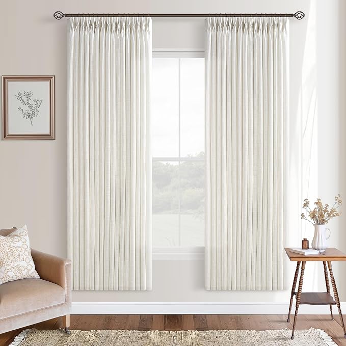 Cream Natural Linen Pinch Pleat Curtains 78 Inches Long 2 Panels | 78 Inch by Twodrapes