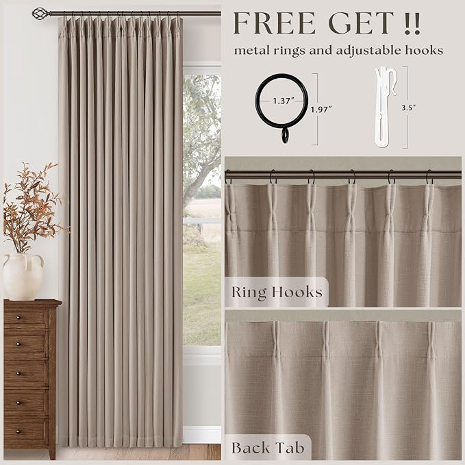 70 Inch Wide Blackout Pinch Pleat Curtains 108 Inches Long Burlywood Birch | - Image 5