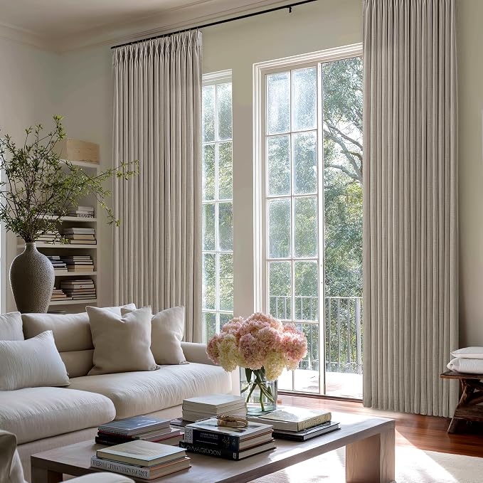 Dark Taupe Flax Linen Light Filter Pinch Pleated Curtains 100 Inches Long | 100 - Image 7