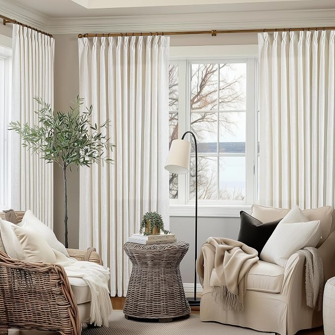 Natural Pinch Pleated Linen Curtain Panels 90 Inches Long 70 Wide | Extra Wide - Image 6