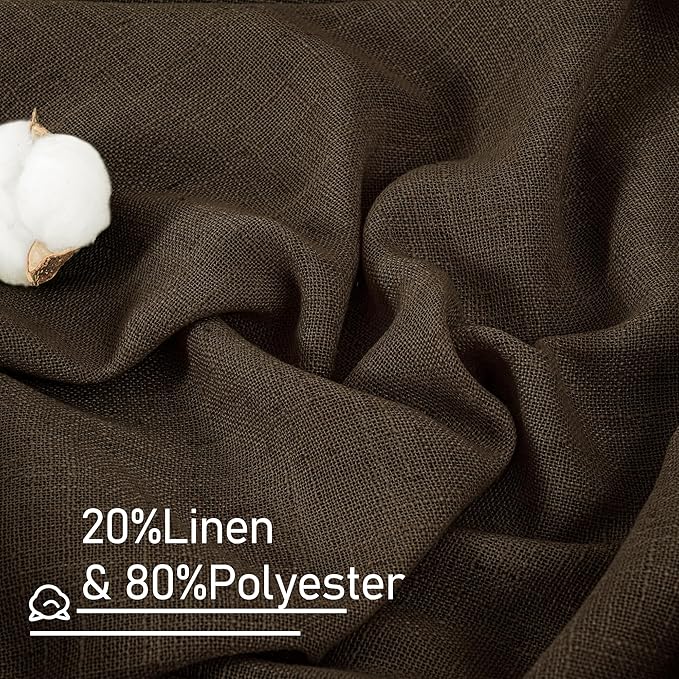 Linen Curtains 60 Inch Length 2 Panels, Light Filtering Sheer Panels | Faux - Image 2